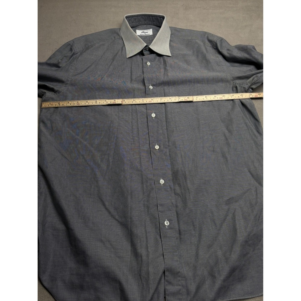 Brioni Neiman Marcus Mens Grey Micro Check French Cuff Dress Shirt 16.5 L Italy - Picture 4 of 7